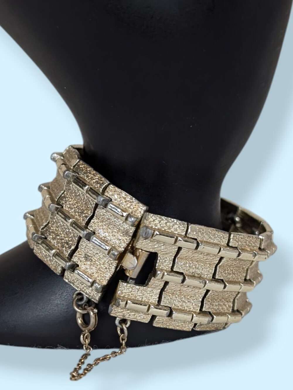 1950s Chunky Metal Link Bracelet (With Safety Chain)